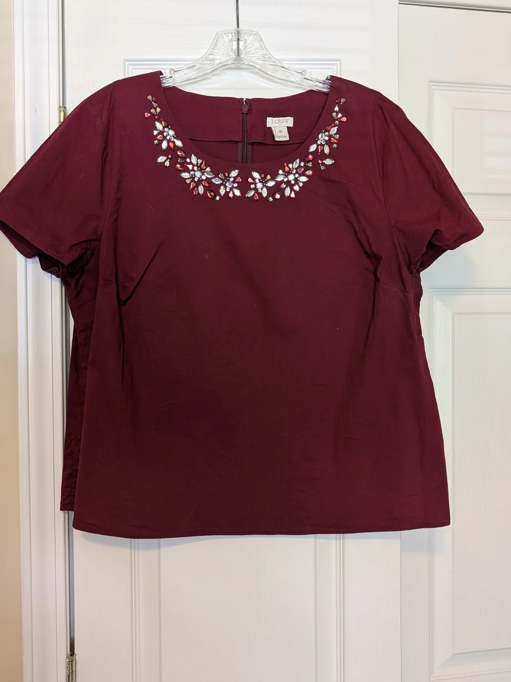 J. Crew Embellished Burgundy Short Sleeve Top
